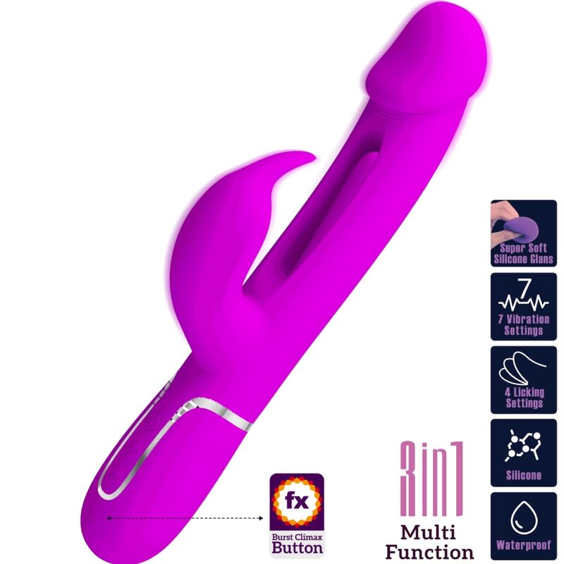 PRETTY LOVE - KAMPAS 3 IN 1 MULTIFUNCTION RABBIT VIBRATOR WITH FUCHSIA TONGUE