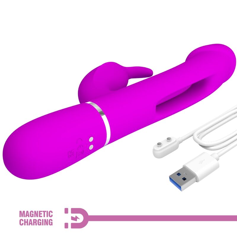 PRETTY LOVE - KAMPAS 3 IN 1 MULTIFUNCTION RABBIT VIBRATOR WITH FUCHSIA TONGUE