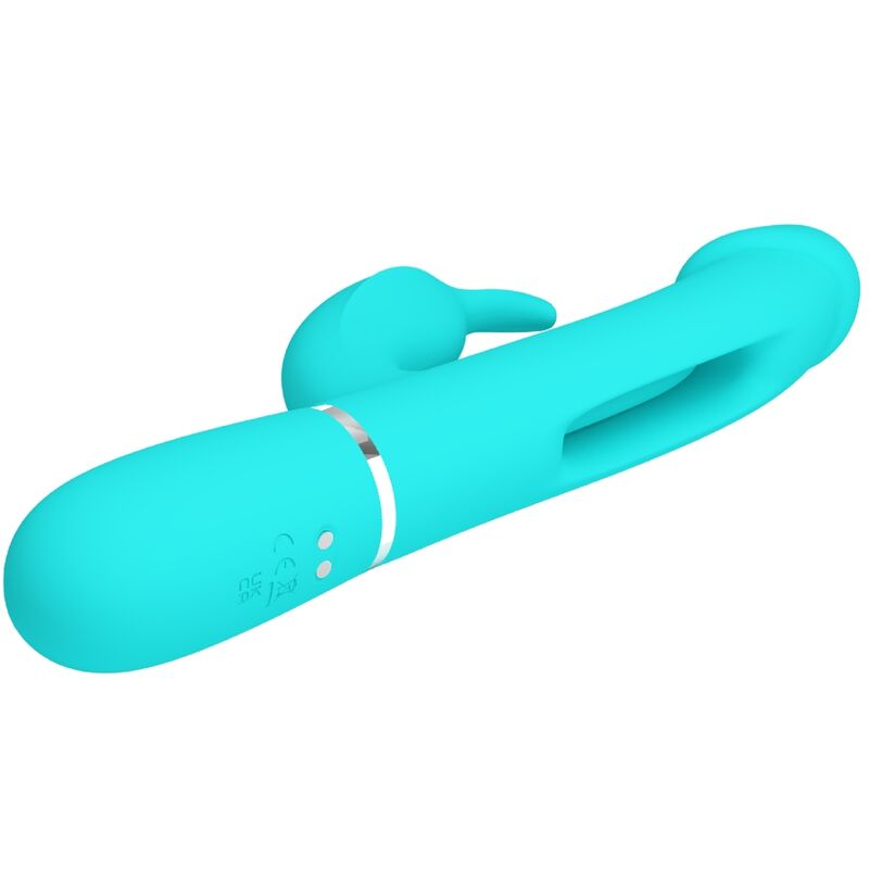 PRETTY LOVE - KAMPAS VIBRADOR RABBIT 3 EN 1 MULTIFUNCIÓN CON LENGUA VERDE AGUA