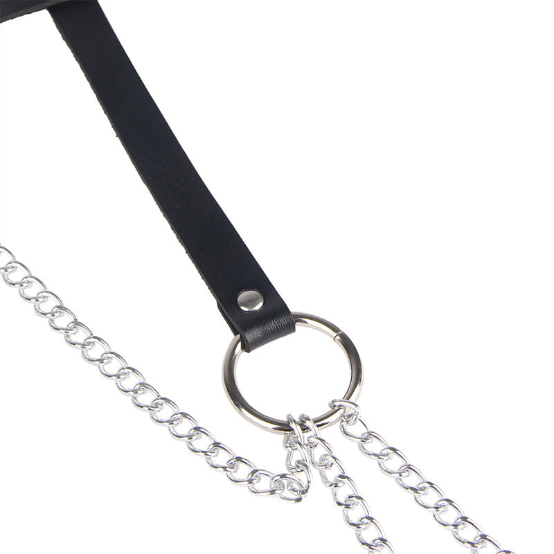 SUBBLIME - BLACK LEATHER CHAIN ​​BELT WITH RINGS ONE SIZE