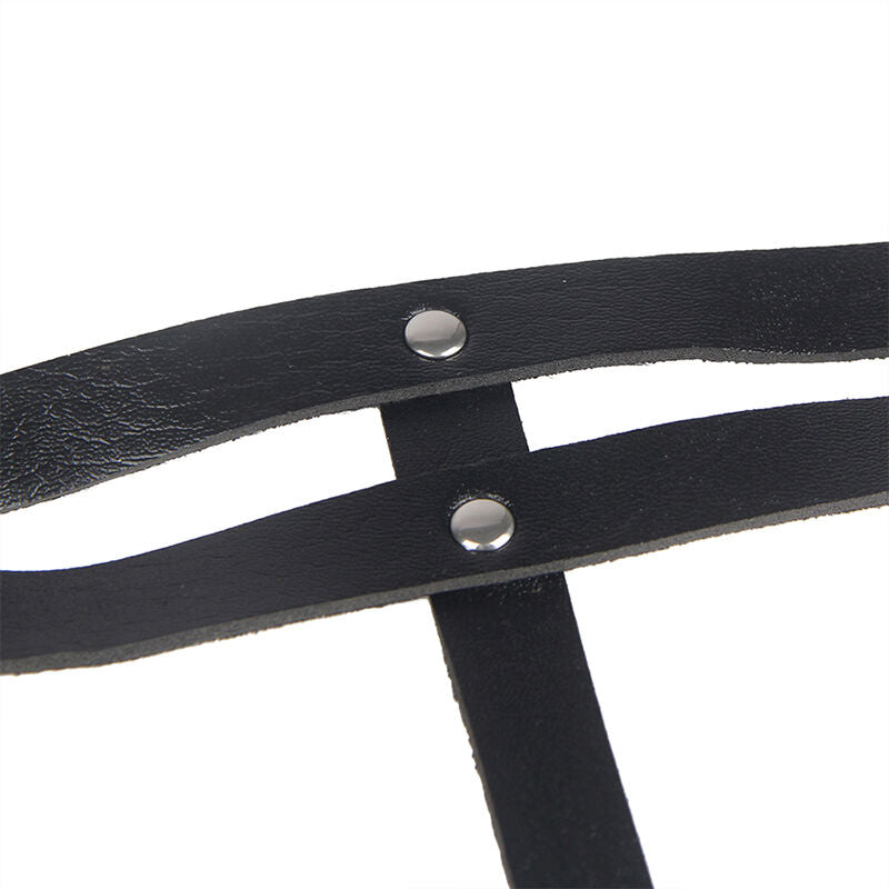 SUBBLIME - BLACK LEATHER CHAIN ​​BELT WITH RINGS ONE SIZE