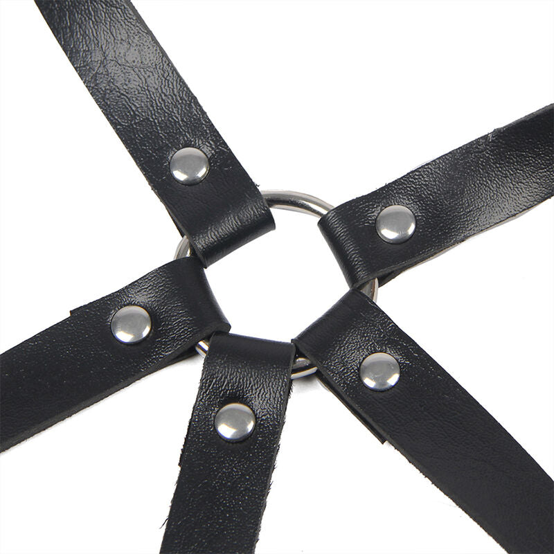 SUBBLIME - BLACK LEATHER CHEST HARNESS RINGS ONE SIZE