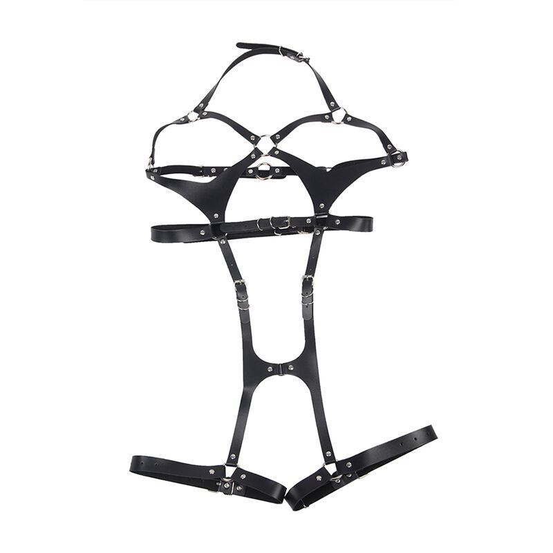 SUBBLIME - BLACK LEATHER FULL BODY HARNESS WITH BUCKLES ONE SIZE