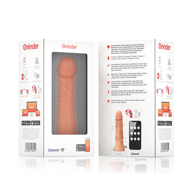 ONINDER - LARGE BOGOTÁ DILDO VIBRATOR 9 SPEEDS NATURAL 22 CM -O- 4.5 CM - FREE APP