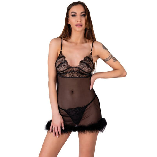 LIVCO CORSETTI FASHION - ZERUNAM CONJUNTO BABYDOLL + TANGA PRETO S/M