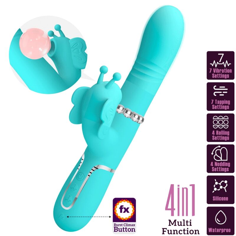 PRETTY LOVE - 4 IN 1 MULTIFUNCTION RABBIT VIBRATOR WATER GREEN BUTTERFLY