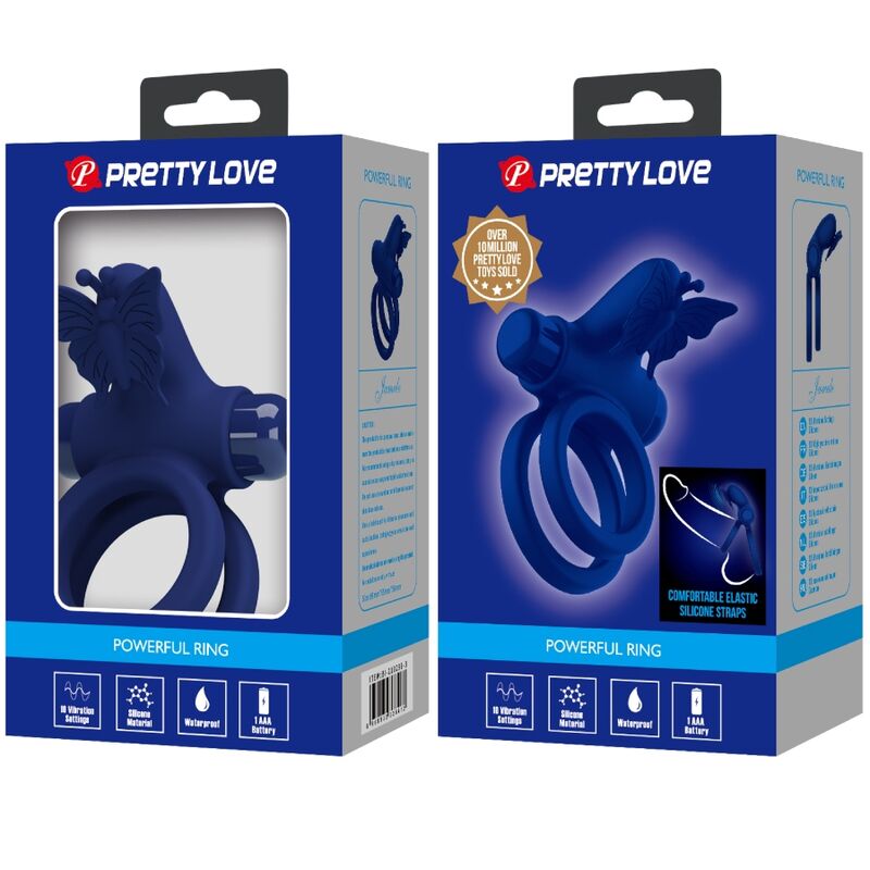 PRETTY LOVE - JAMELE DOUBLE RING WITH VIBRATION &amp; BLUE BUTTERFLY STIMULATOR