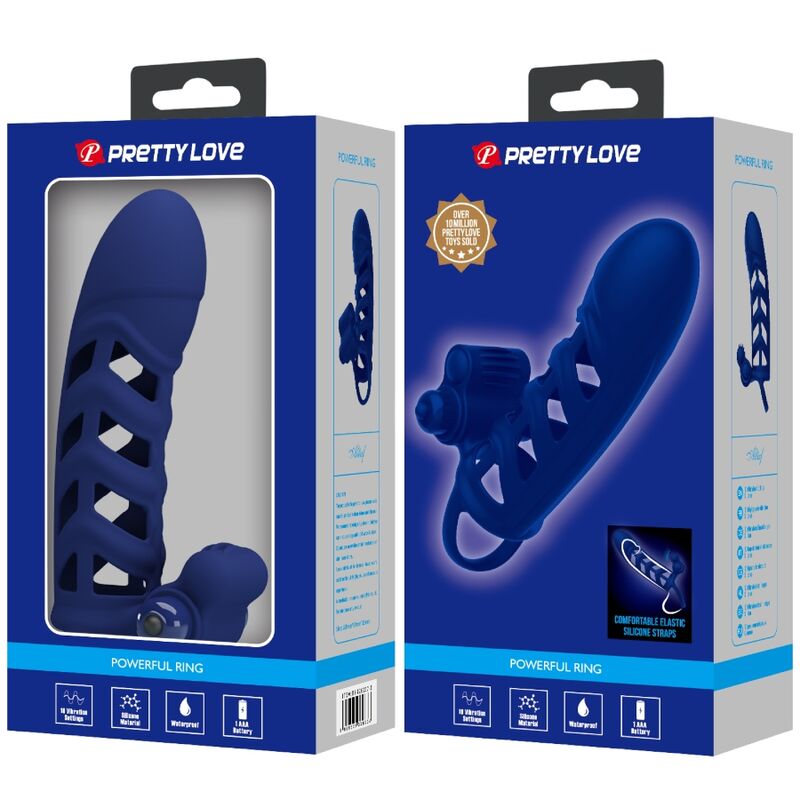 PRETTY LOVE - ALTAF ANILLO VIBRADOR CON FUNDA DE SILICONA AZUL