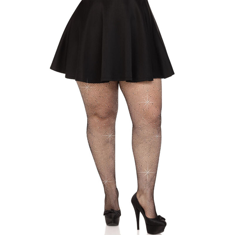 LEG AVENUE - BLACK CRYSTALIZED FISHNET TIGHTS PLUS SIZE