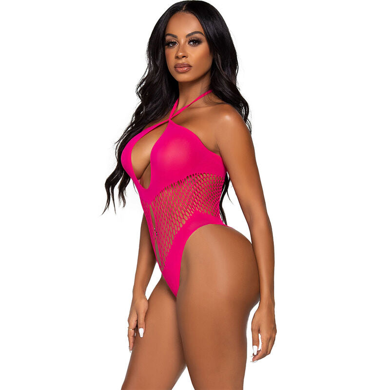 LEG AVENUE - OPEN NECKLINE &amp; CROSSED ORANGE BODYSUIT