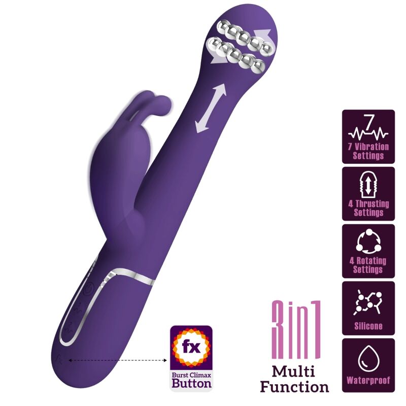 PRETTY LOVE - DEJON 3 IN 1 MULTIFUNCTION RABBIT VIBRATOR PURPLE