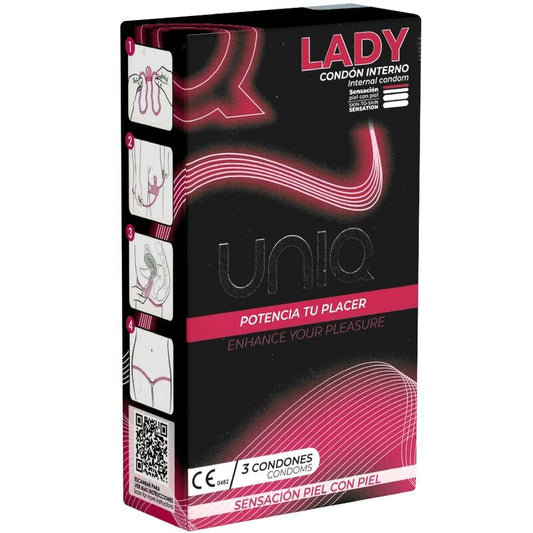 UNIQ - PRESERVATIVO FEMININO SEM LÁTEX COM CINTO-LIGA 3 UNIDADES