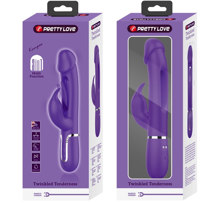 PRETTY LOVE - KAMPAS 3 IN 1 MULTIFUNCTION RABBIT VIBRATOR WITH VIOLET TONGUE