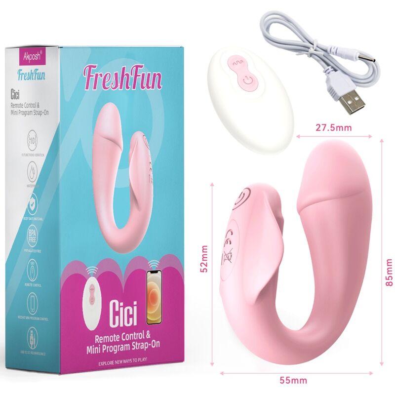 ARMONY - FRESHFUN CICI VIBRATOR STRAP-ON REMOTE CONTROL AND APP 10 VIBRATIONS PINK