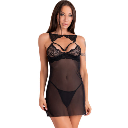 LIVCO CORSETTI FASHION - KROLINA LC 90734 CHEMISE + TANGA PRETA S/M