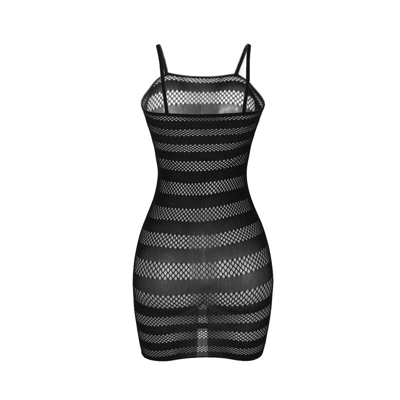 SUBBLIME - 951733 BLACK FISHNET DRESS WITH STRIPES ONE SIZE