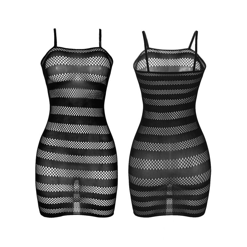 SUBBLIME - 951733 BLACK FISHNET DRESS WITH STRIPES ONE SIZE