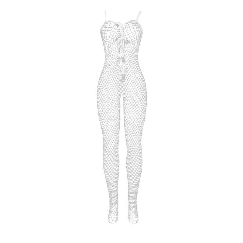 SUBBLIME - 951740 CROTCHLESS MESH BODYSTOCKING WITH BOWS WHITE ONE SIZE