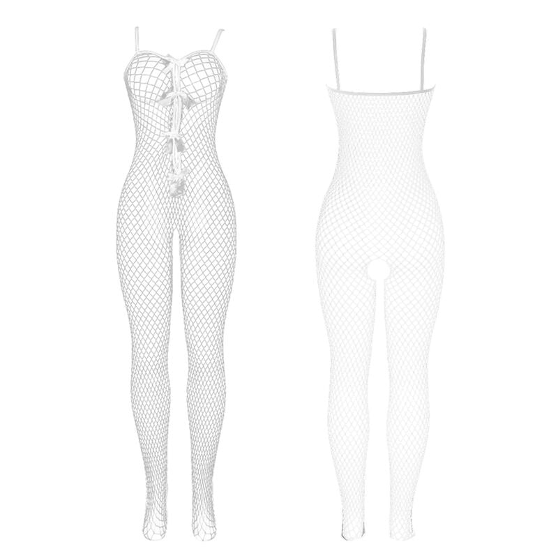 SUBBLIME - 951740 CROTCHLESS MESH BODYSTOCKING WITH BOWS WHITE ONE SIZE