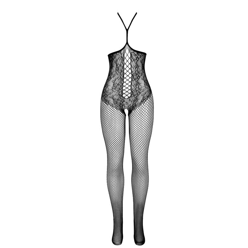 SUBBLIME - 951849 OPEN CUP HALTER NECK MESH BODYSTOCKING BLACK ONE SIZE