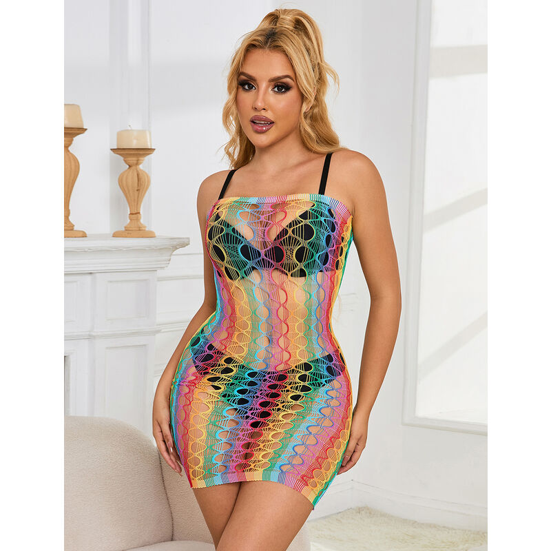 SUBBLIME - 952365 RAINBOW OFF THE SHOULDER MESH DRESS ONE SIZE