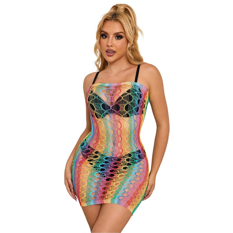 SUBBLIME - 952365 RAINBOW OFF THE SHOULDER MESH DRESS ONE SIZE