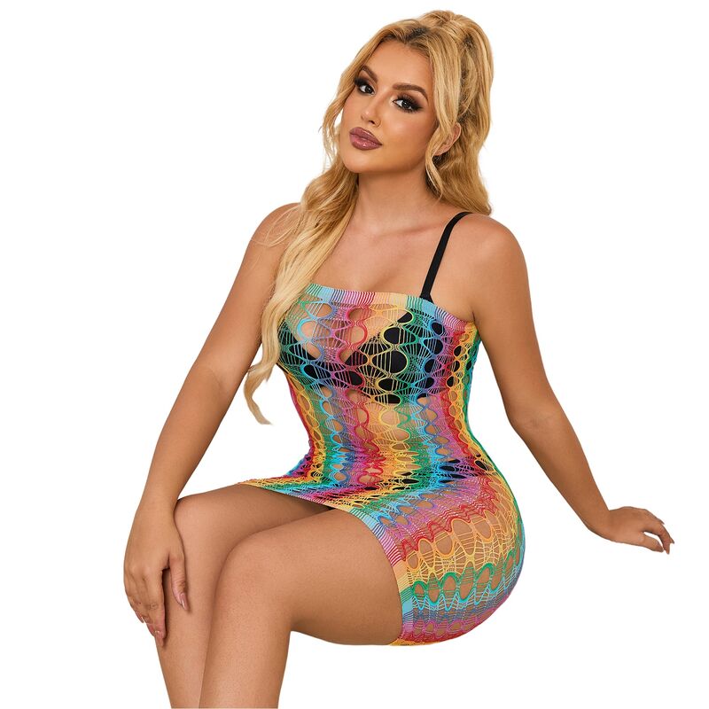 SUBBLIME - 952365 RAINBOW OFF THE SHOULDER MESH DRESS ONE SIZE