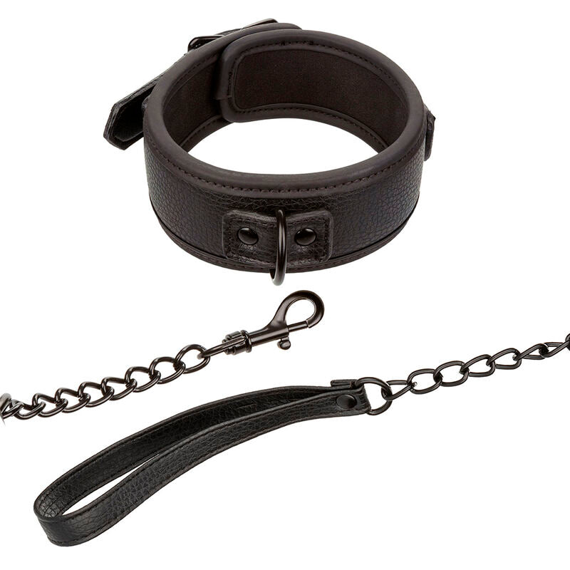 CALEXOTICS - NOCTURNAL BLACK ADJUSTABLE LEATHER COLLAR AND LEASH