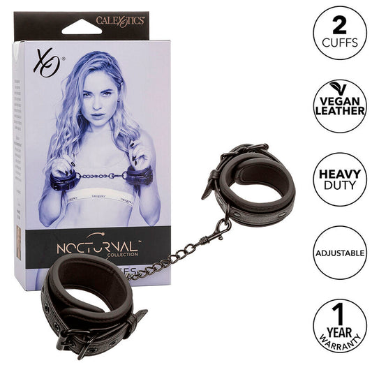 CALEXOTICS - NOCTURNAL ADJUSTABLE LEATHER HANDCUFFS BLACK