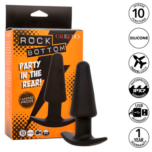 CALEXOTICS - PLUG ANAL CÔNICO ROCK BOTTOM 10 VIBRAÇÕES SILICONE PRETO