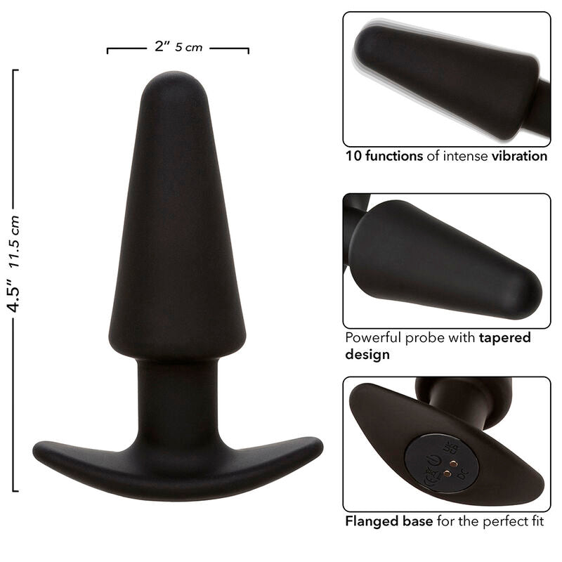 CALEXOTICS - PLUG ANAL CÔNICO ROCK BOTTOM 10 VIBRAÇÕES SILICONE PRETO