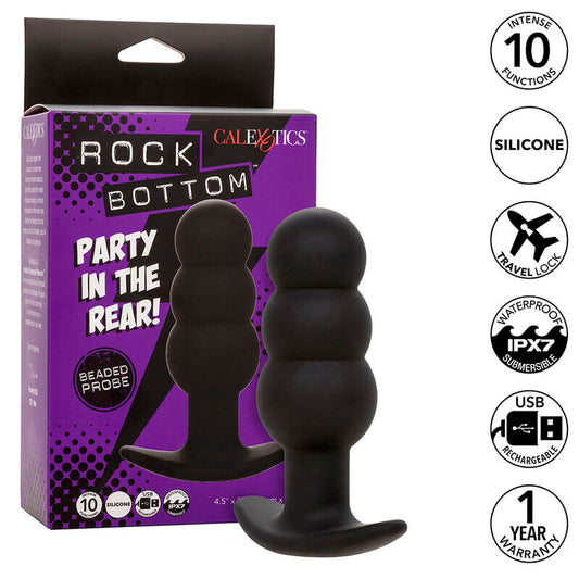 CALEXOTICS - ROCK BOTTOM ANAL PLUG WITH BEADS 10 VIBRATIONS SILICONE BLACK