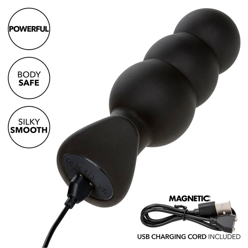 CALEXOTICS - ROCK BOTTOM ANAL PLUG WITH BEADS 10 VIBRATIONS SILICONE BLACK