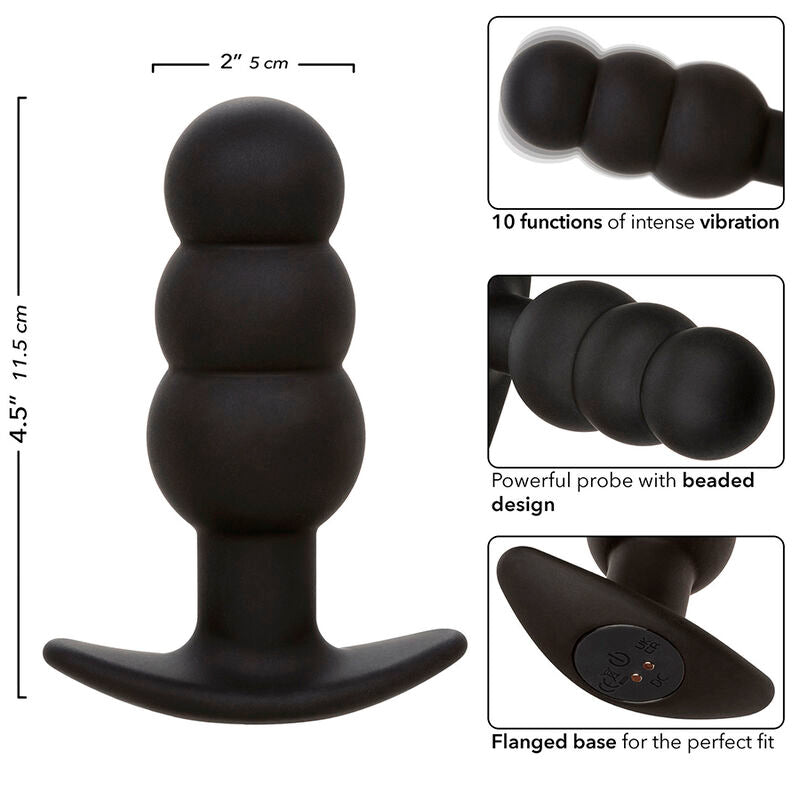 CALEXOTICS - ROCK BOTTOM ANAL PLUG WITH BEADS 10 VIBRATIONS SILICONE BLACK