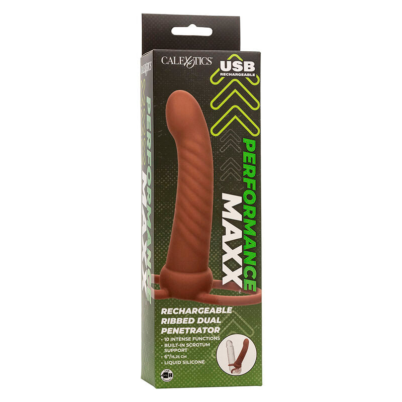 CALEXOTICS - MAXX DOUBLE RIBBED PENETRATOR 10 VIBRATIONS MULATO