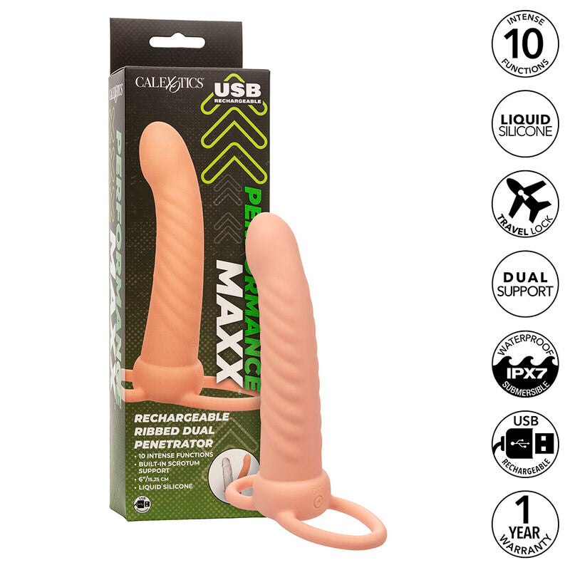 CALEXOTICS - MAXX DOUBLE RIBBED PENETRATOR 10 VIBRATIONS NATURAL