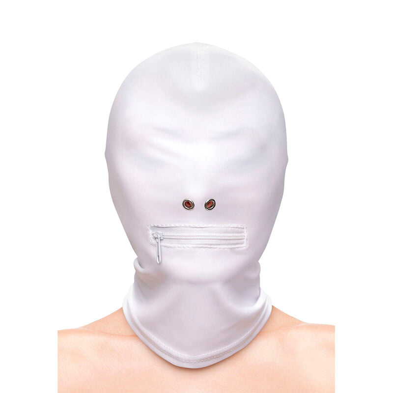 NS NOVELTIES - FETISH &amp; FASHION BALACLAVA COMPLETA COM ZÍPER EM NYLON BRANCO