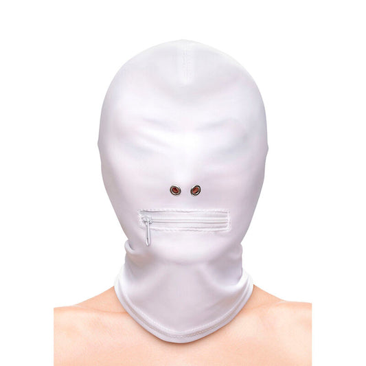 NS NOVELTIES - FETISH &amp; FASHION BALACLAVA COMPLETA COM ZÍPER EM NYLON BRANCO