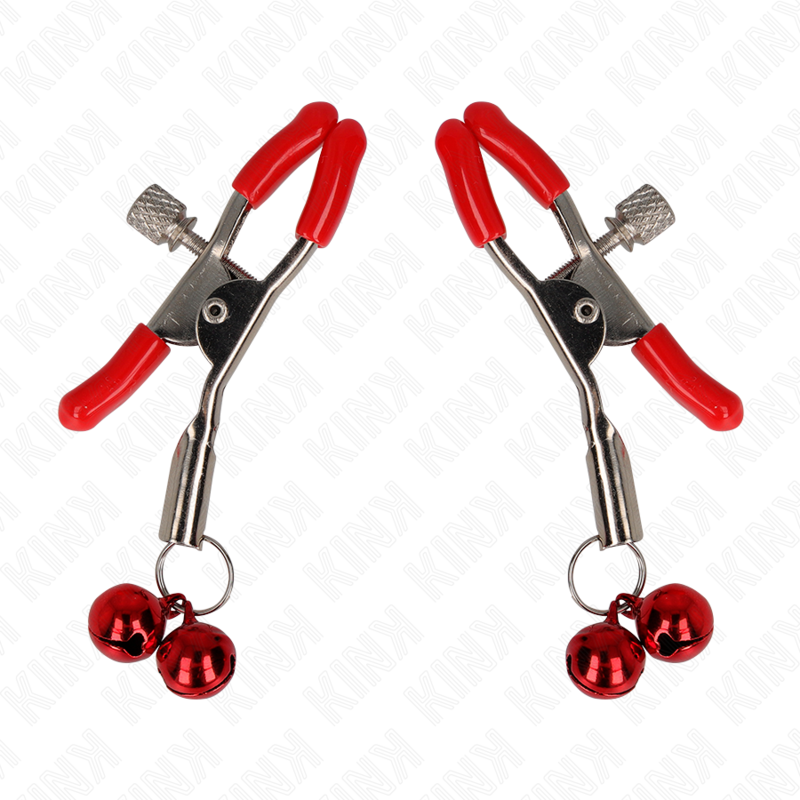 KINK - GRAMPOS DE MAMILOS VERMELHOS COM SINO DUPLO VERMELHO 6 CM