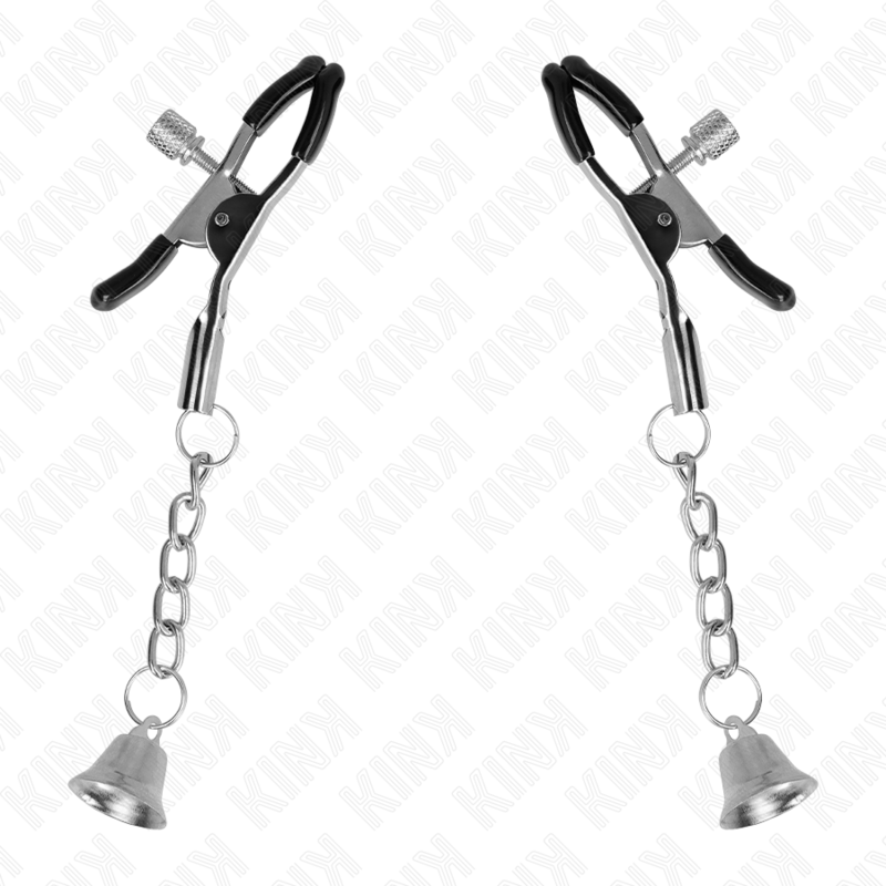 KINK - NIPPLE CLAMPS WITH SILVER BELL PENDANT 6 CM