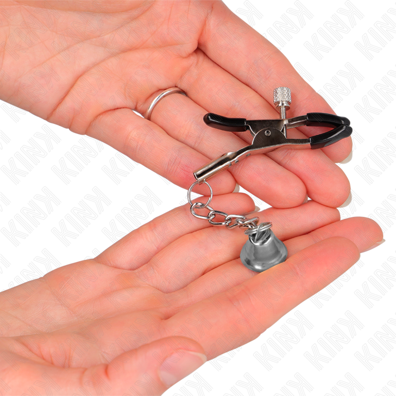 KINK - NIPPLE CLAMPS WITH SILVER BELL PENDANT 6 CM