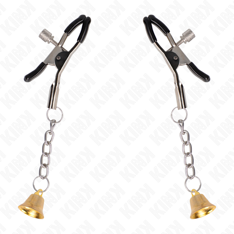 KINK - NIPPLE CLAMPS WITH GOLD BELL PENDANT 6 CM