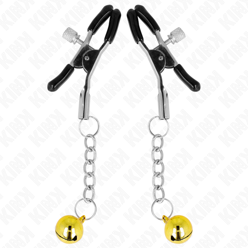 KINK - NIPPLE CLAMPS WITH GOLDEN BELL PENDANT 6 CM