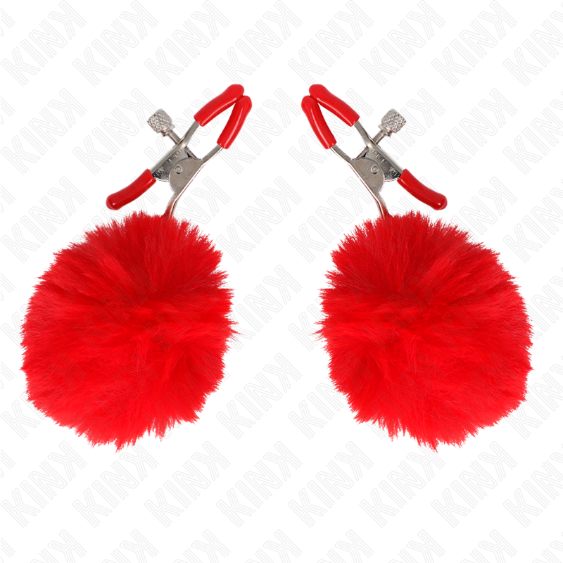 KINK - GRAMPOS DE MAMILOS COM POMPOM VERMELHO 6 CM