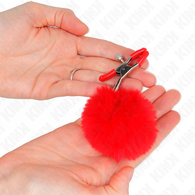 KINK - GRAMPOS DE MAMILOS COM POMPOM VERMELHO 6 CM