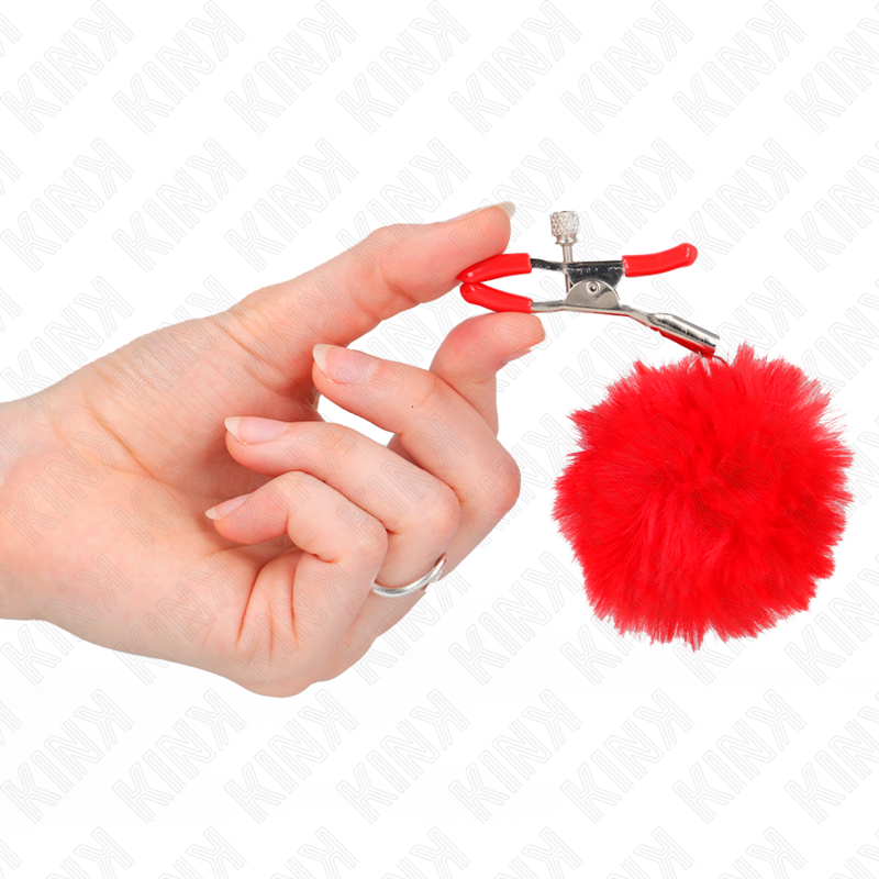 KINK - GRAMPOS DE MAMILOS COM POMPOM VERMELHO 6 CM