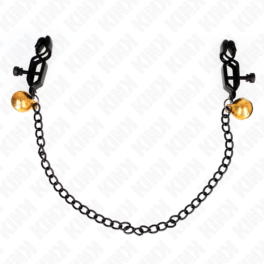 KINK - BLACK FLAT NIPPLE CLAMPS WITH BELL AND SILVER CHAIN ​​30 CM