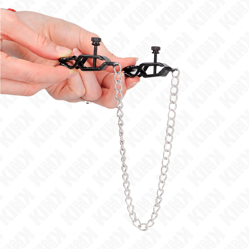 KINK - BLACK FLAT NIPPLE CLAMPS WITH SILVER CHAIN ​​30 CM