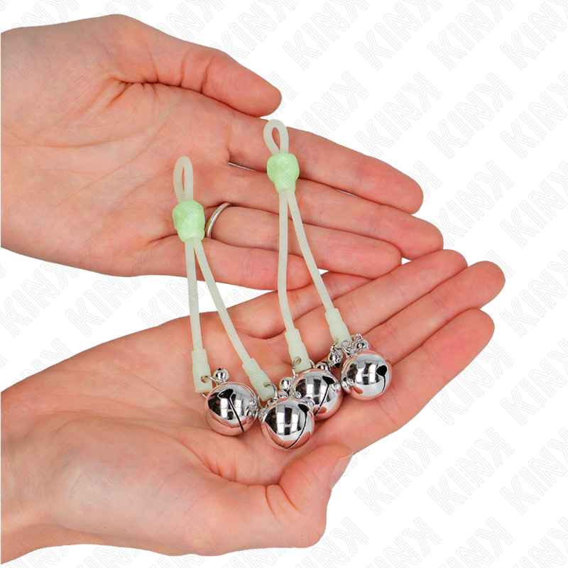 KINK - GREEN/SILVER LIGHT UP SKULL NIPPLE CLAMPS WITH ADJUSTABLE BELL