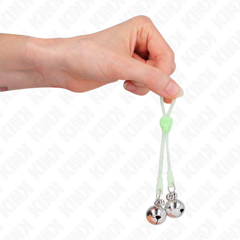 KINK - GREEN/SILVER LIGHT UP SKULL NIPPLE CLAMPS WITH ADJUSTABLE BELL